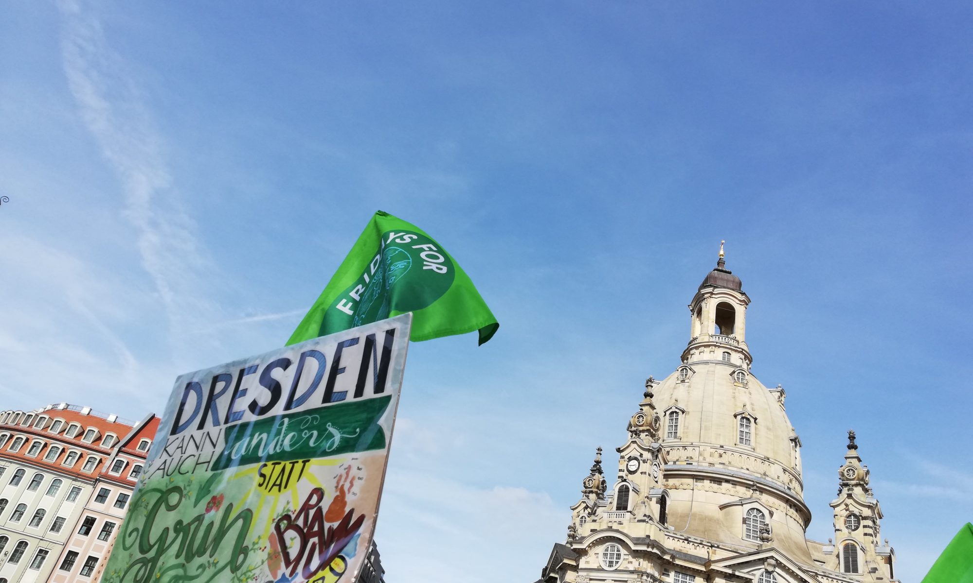 Demoschild: Dresden kann auch anders, grün statt braun